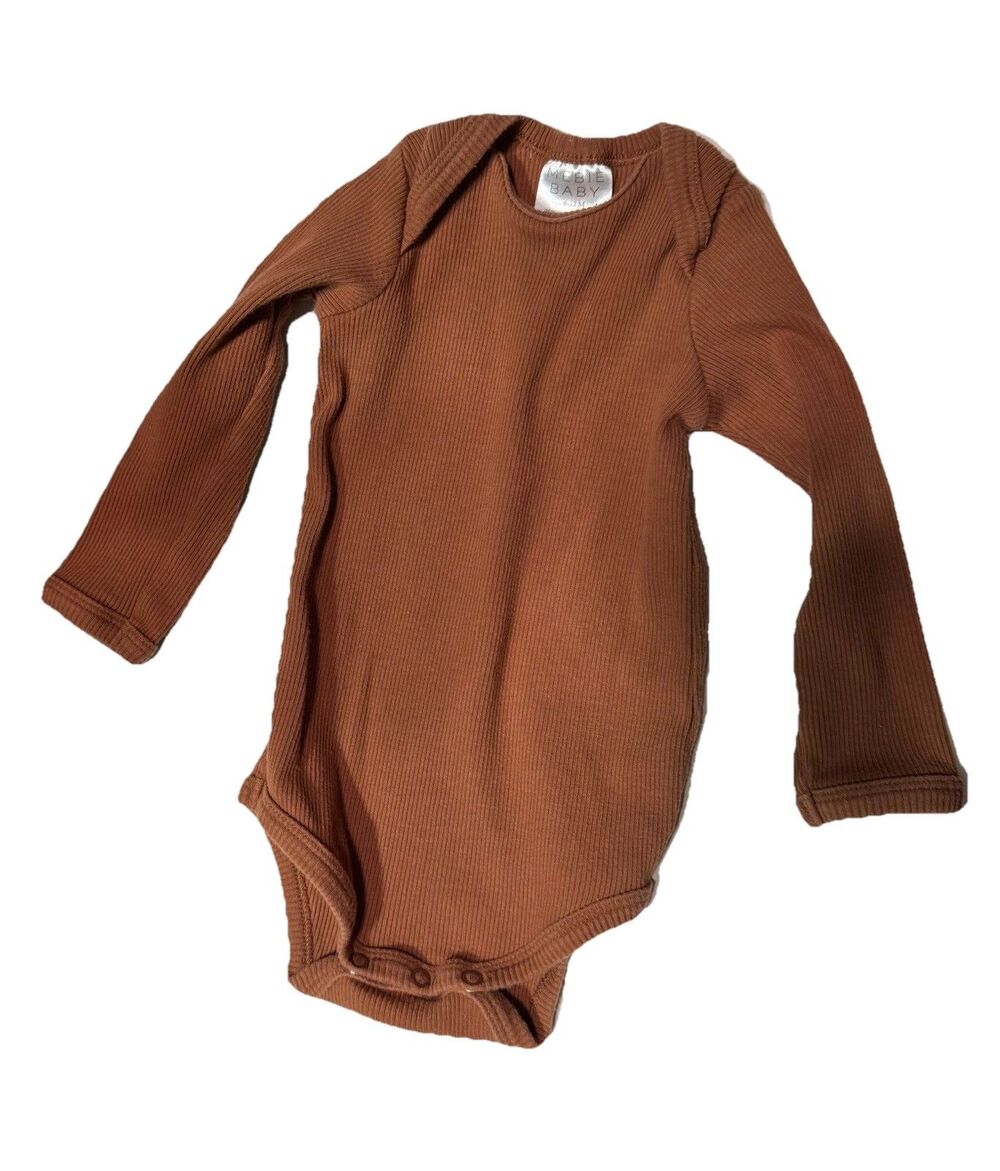 Mebie Baby Neutral Organic Ribbed Cotton Stretch Long-Sleeved Bodysuit 6-12 Mnth